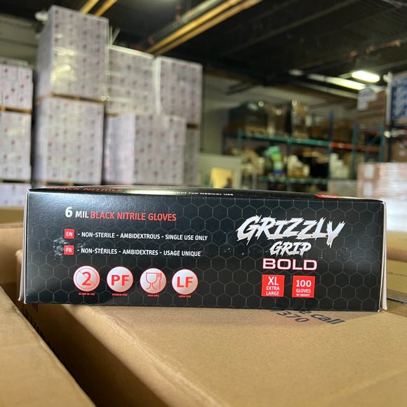 6 Mil Grizzly Grip Nitrile Gloves (Black) - Picture 2 of 4
